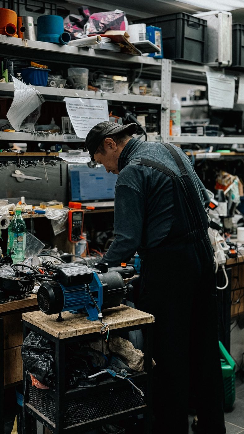 Technician servicing equipment in a workshop